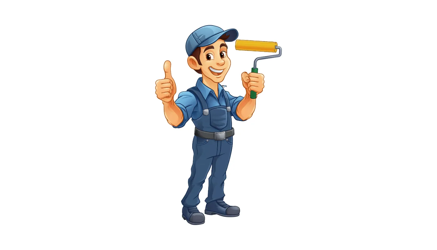 Illustration of a painter in white overalls holding a roller